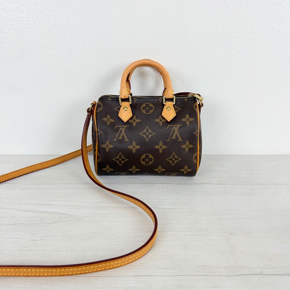 Louis Vuitton Nano Speedy Crossbody Bag Brown Monogram Mini Shoulder Bag